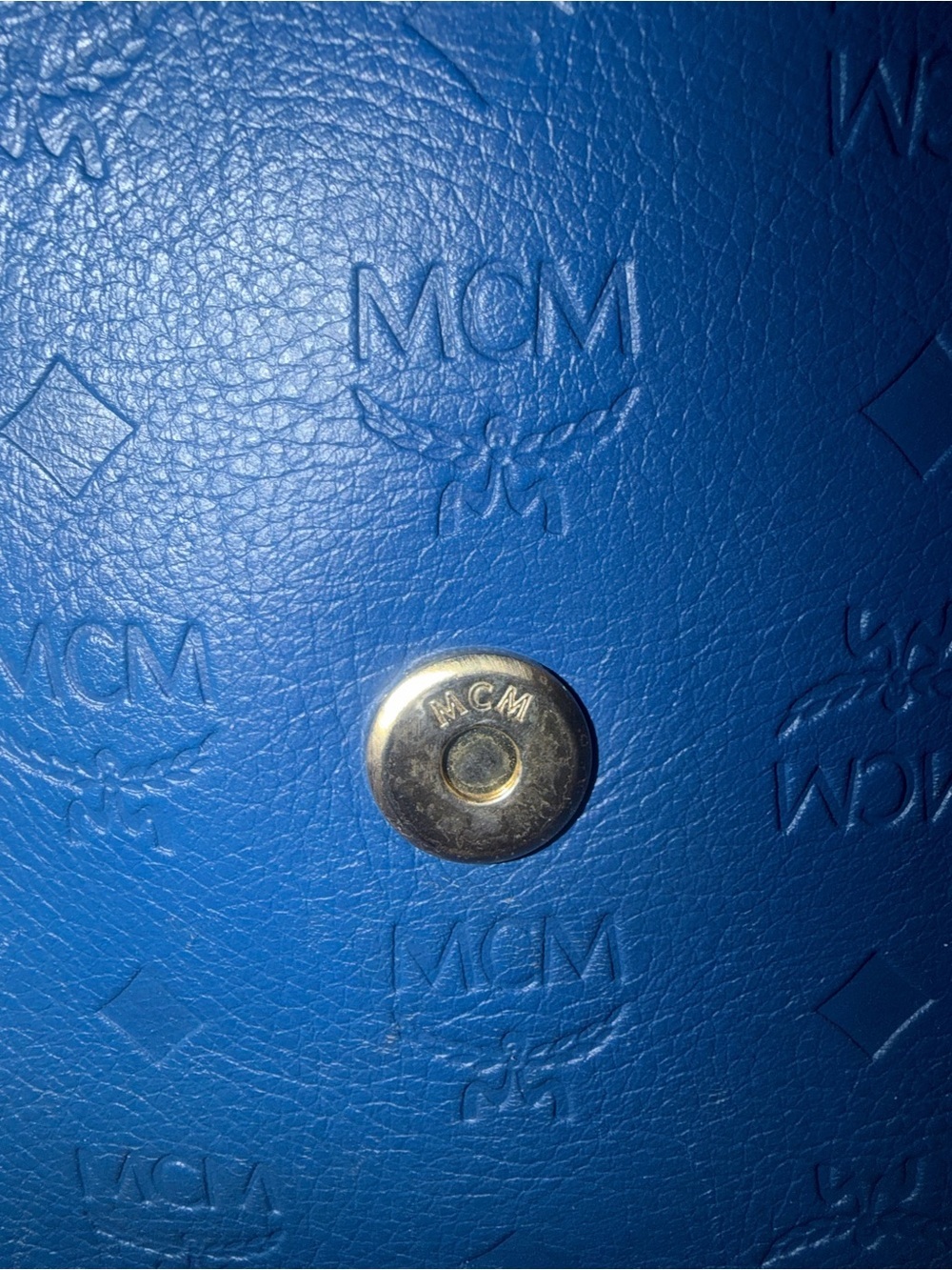 MCM Blue Leather Shoulder Bag with Tan strap - Picture 4 of 11